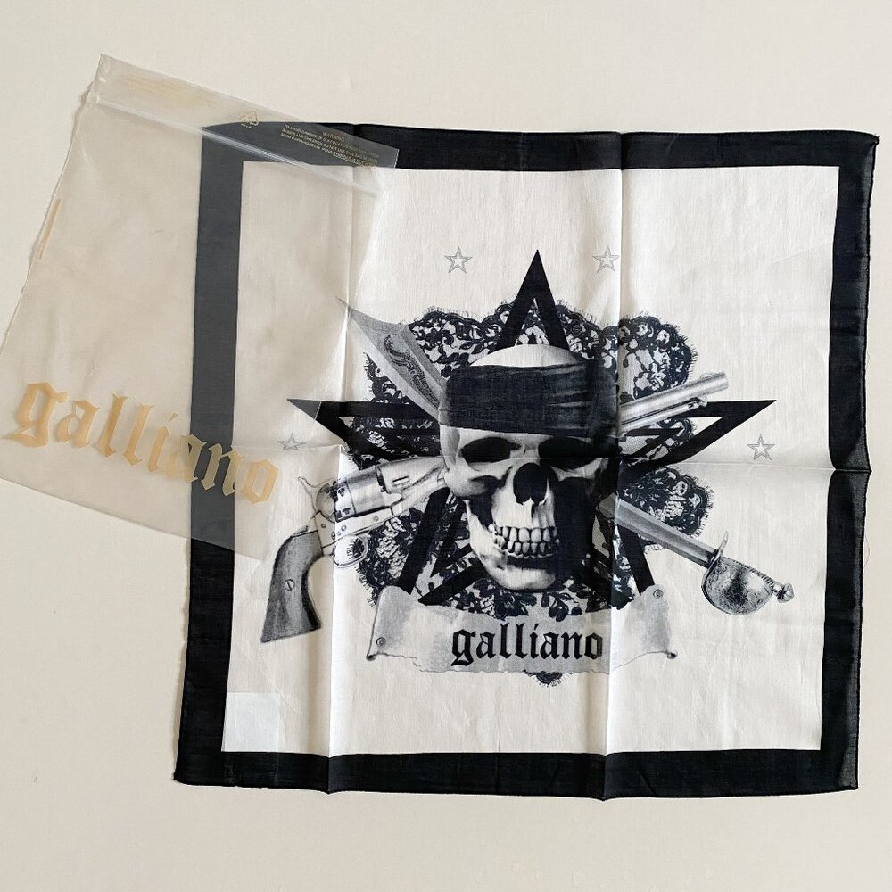Vintage 2000s Galliano Skull Bandana Print Scarf Cotton Italy Authentic NWT
